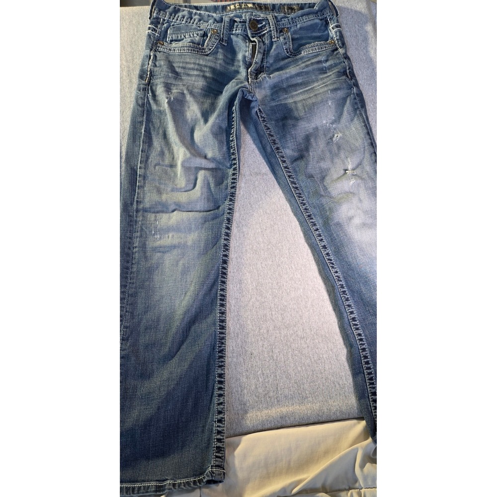 BKE Carter Denim Jeans 30S Medium Wash Straight Distressed ABM20038 Mens